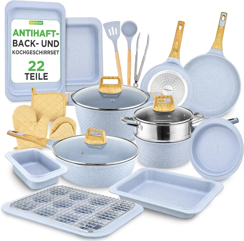 Set NutriChef 22 Pezzi: Pentole e Padelle Antiaderenti Professionali