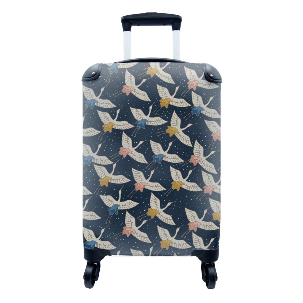 MuchoWow Koffer Handgepäck Trolley Rollkoffer Kleine Reisekoffer mit 4 Rollen - Vögel - Nacht - Japan - Muster - Cabin Size < 55x40x23 cm & 55x...