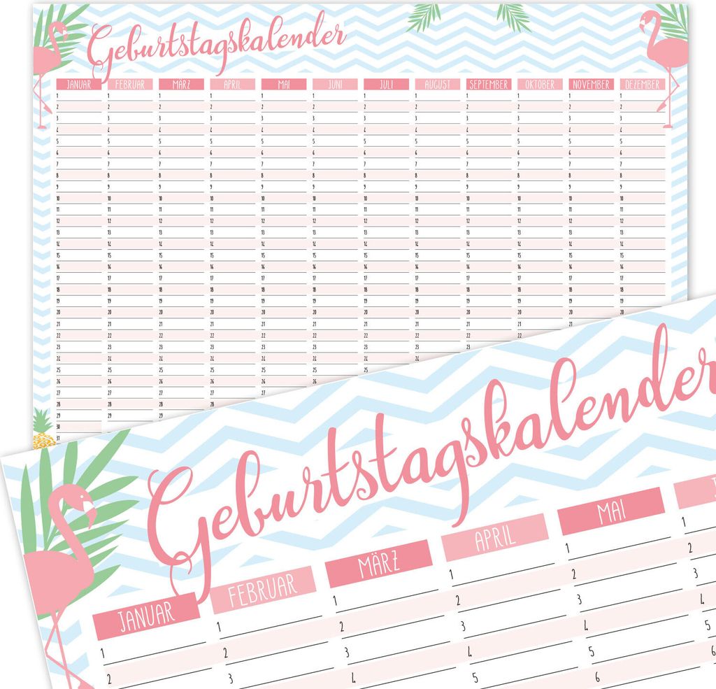 Geburtstagskalender mit Flamingo Motiv I DIN A3 I Produktbild 