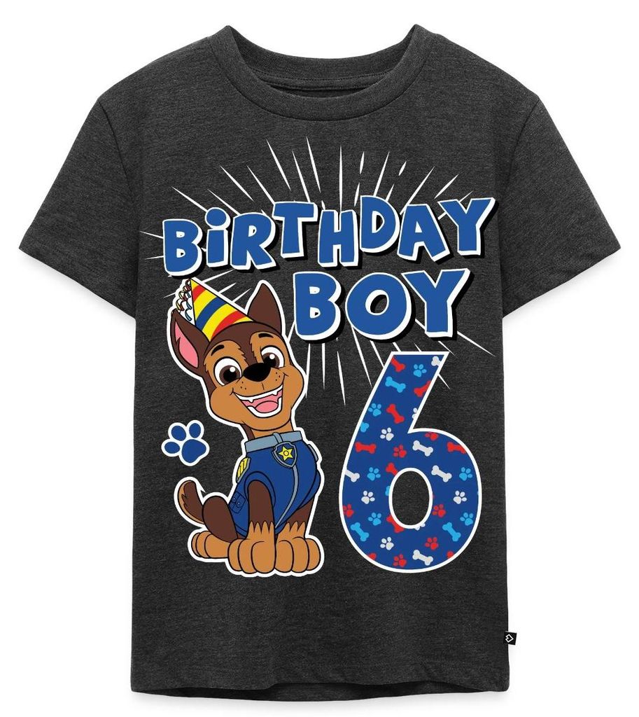 Spreadshirt Paw Patrol Geschenk 6 Jahre Alt 6. Geburtstag Chase Kinder Premium T-Shirt, 110/116 (4 Jahre), Anthrazit meliert