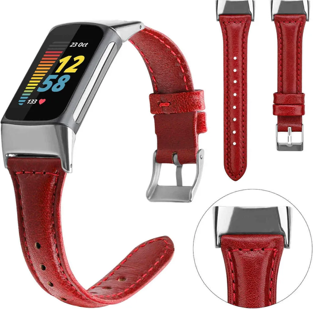 Cinturino Fitbit Charge 6 / 5 in Pelle Vino Rosso - Eleganza Italiana L