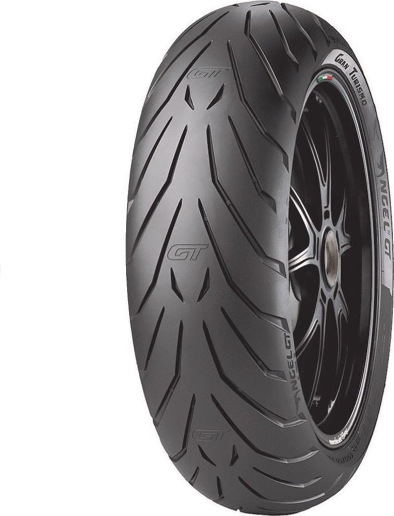 A motorcycle tire on a white background.