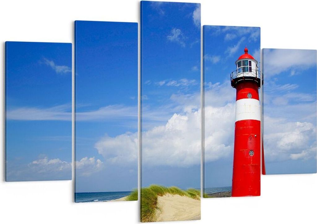 Bild auf Leinwand - Leinwandbild - Turm Leuchtturm Ozean Ufer - 150x100cm - Wand Bild - Wanddeko - Leinwanddruck - Bilder - Kunstdruck - Wanddekora...