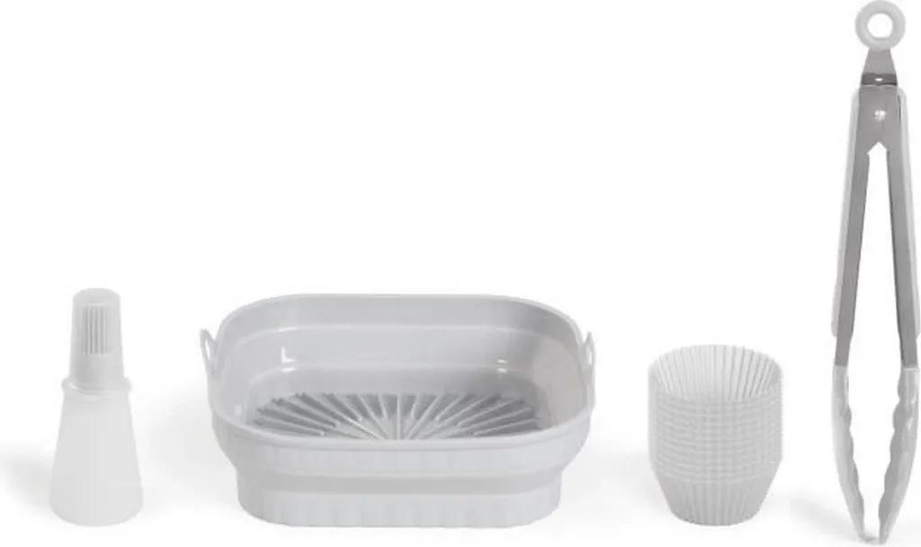 4 accessori per la friggitrice ad aria calda - 1 stampo pieghevole 2 in 1, 12 stampi, 1 spazzola, 1 paio di pinze