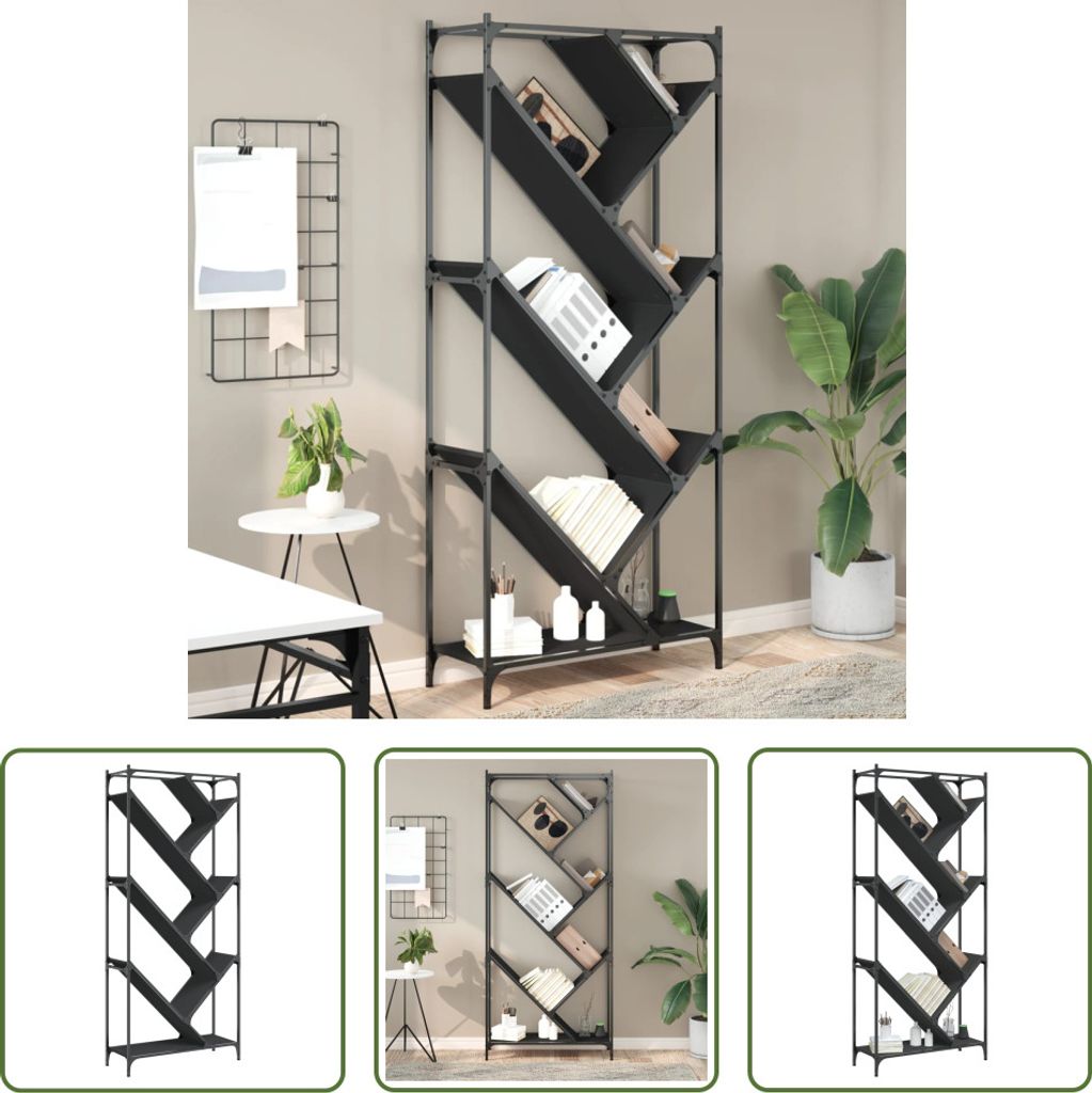 The Living Store Bücherregal Schwarz 79x30x180 cm Holzwerkstoff und Metall