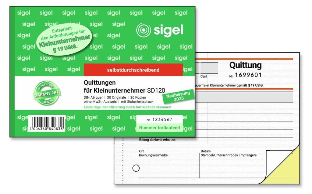 SIGEL SD120 Quittungen für Kleinunternehmer, ohne Produktbild 