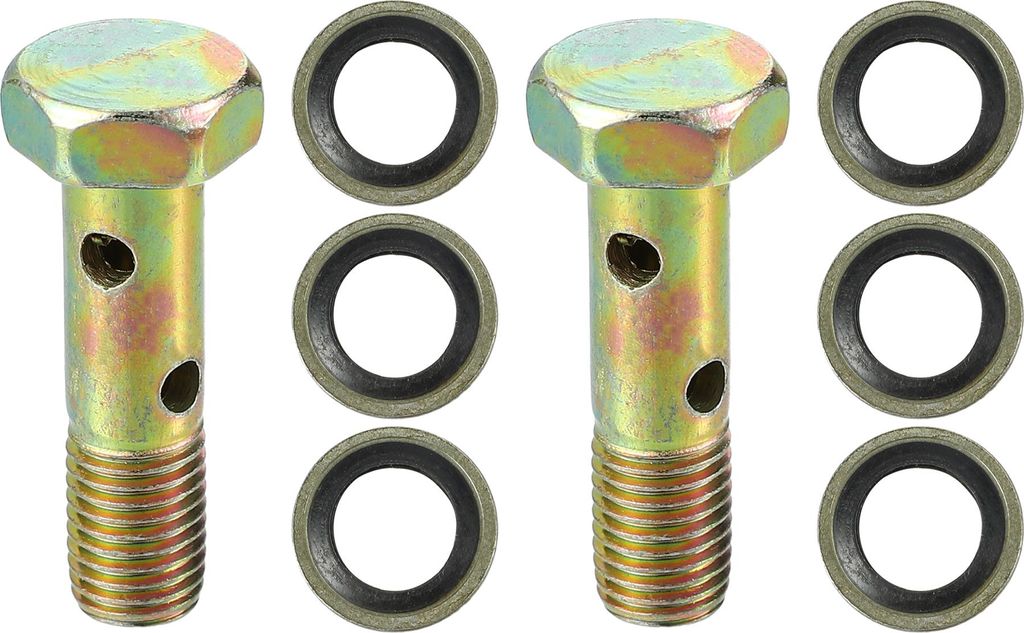 Universal M8x1 32mm Länge Motorrad 4-Loch-Hohlschrauben mit Unterlegscheiben Set Bremse Hohlschrauben metrisches Gewinde Bronze Ton - Packung mit 8