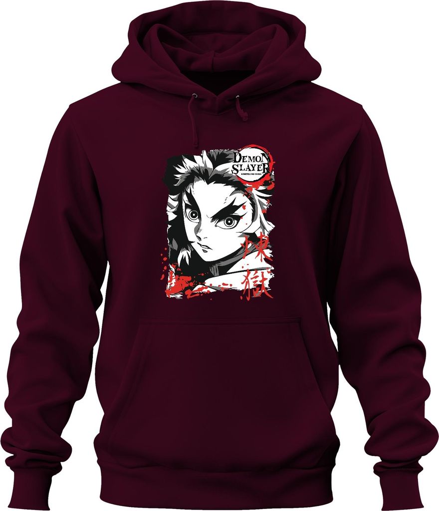 Demon Slayer Kimetsu no Yaiba Rengoku Feuer Anime Geschenk Uni Hoodie Kapuzenpullover, Burgundy, S