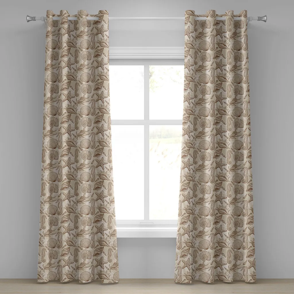 Tenda Beige ABAKUHAUS 280x225cm Stile Retrò Marino con Occhielli