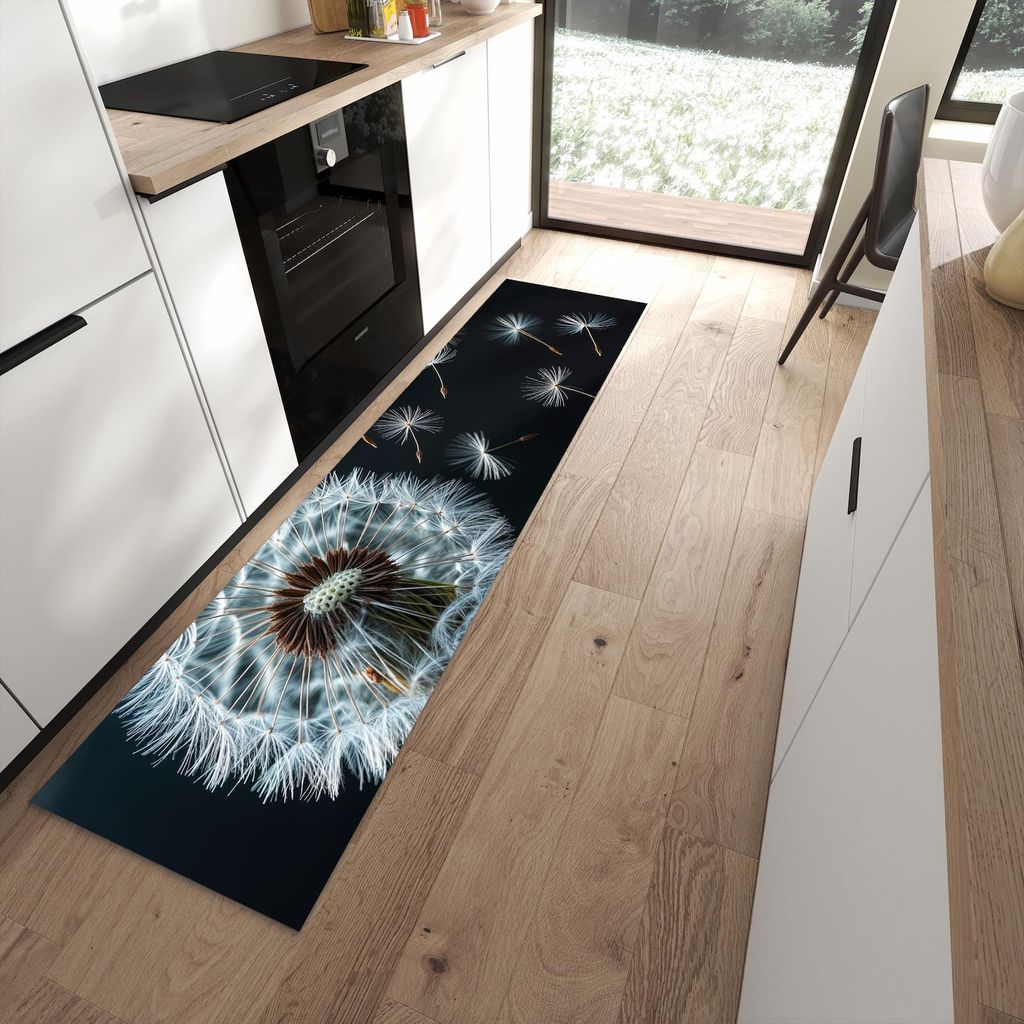 Küchenteppich 60x240cm rutschfest & abwischbar PVC Läufer - Pusteblume bei Wind