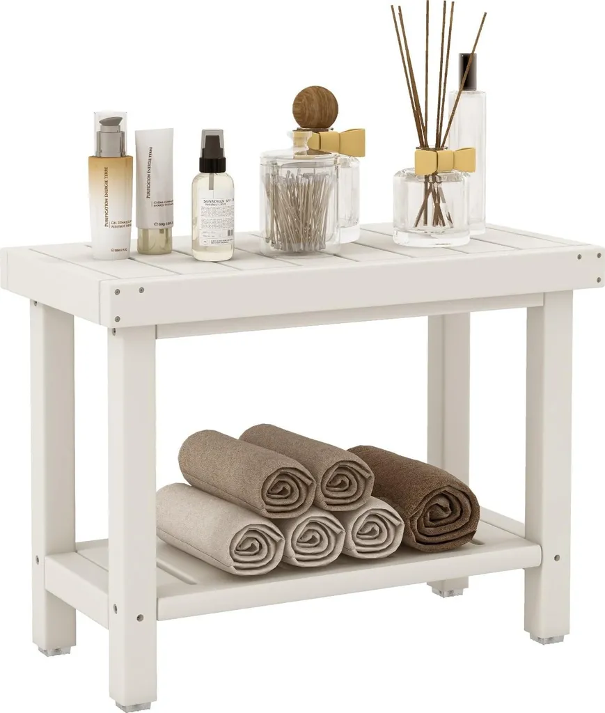 Banc de douche étanche à 2 niveaux blanc - Tabouret de salle de bain