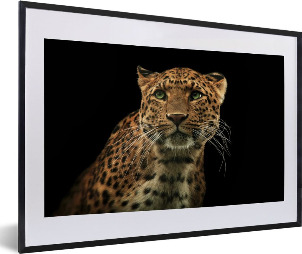 MuchoWow MuchoWow Gerahmtes Poster Panther - Schwarz - Grün 60x40 cm - Poster mit zchwarzem Bilderrahmen - Schlafzimmer - Plakat in Rahmen - D...