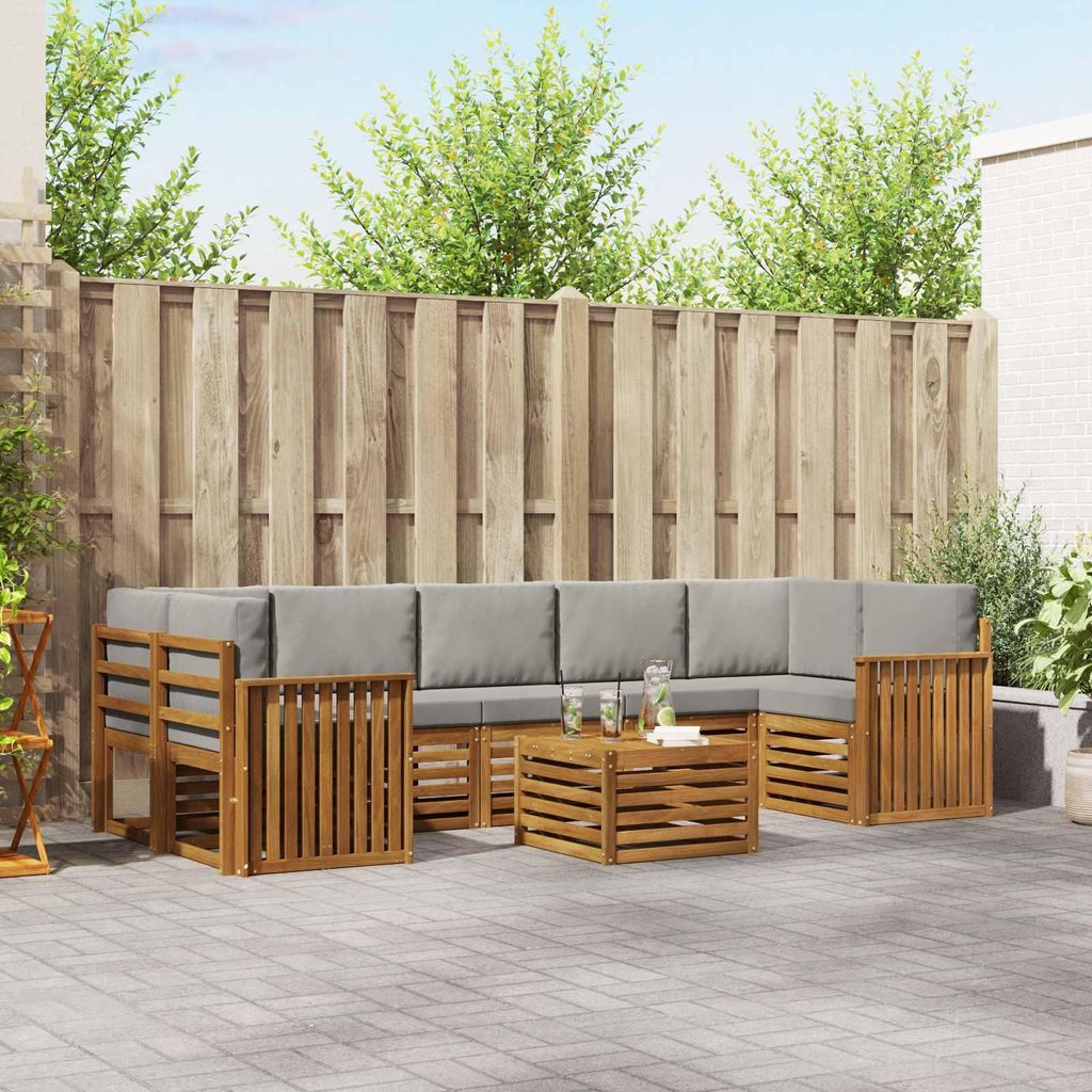 "SALE 2026"Sofagarnitur - CLORIS - Balkonmöbe/Sitzgruppe - 8 pcs - Moderne Design - Natürlich und Hellgrau Massivholz Akazie - Gartensofas NeuMö...