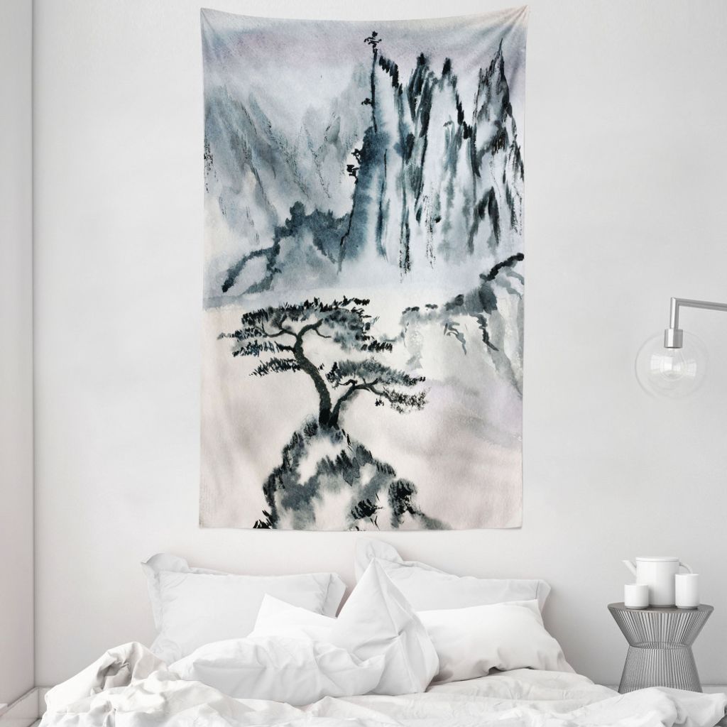 ABAKUHAUS Landschaft Wandteppich und Tagesdecke, Chinese Gebirgsbaum aus Weiches Mikrofaser Stoff Waschbar ohne Verblassen Digitaldruck, 140 x 230 ...