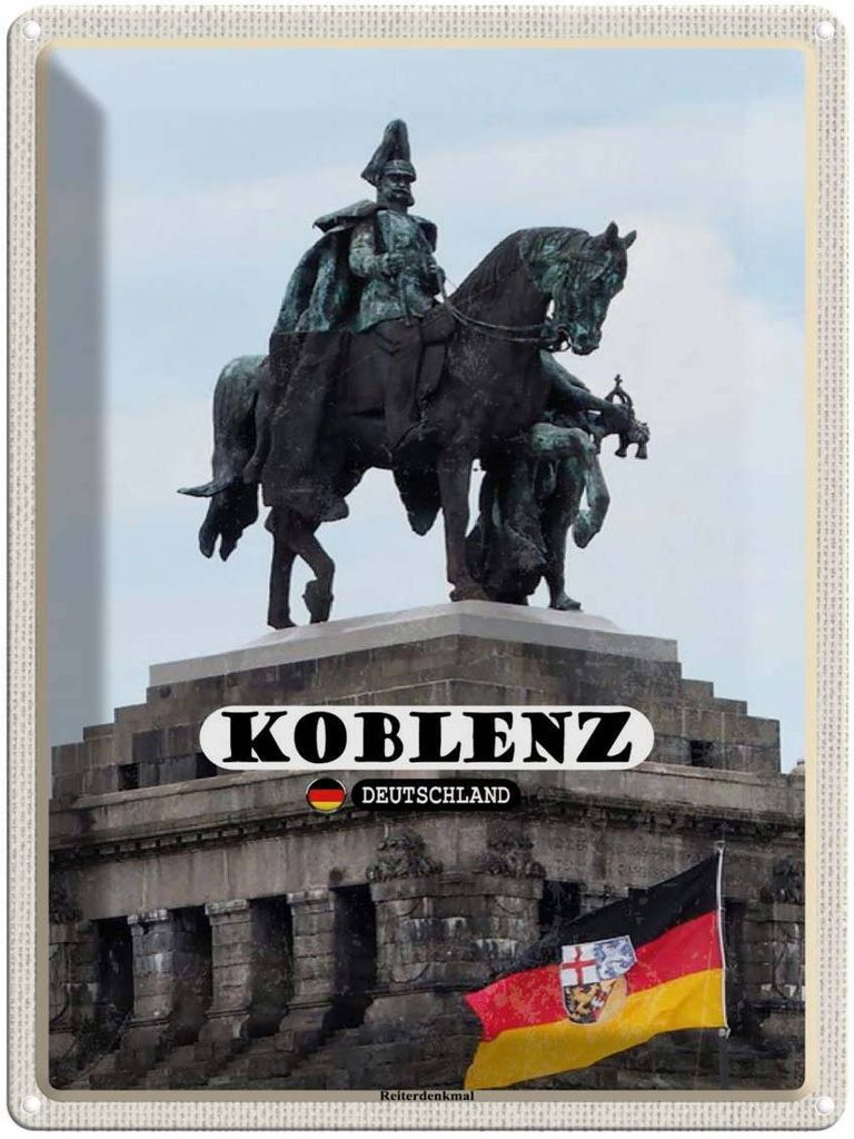 vianmo Blechschild 40x30 cm Koblenz Reiterdenkmal Skulptur Bildmotiv Reisemotiv Abenteuer Reisen