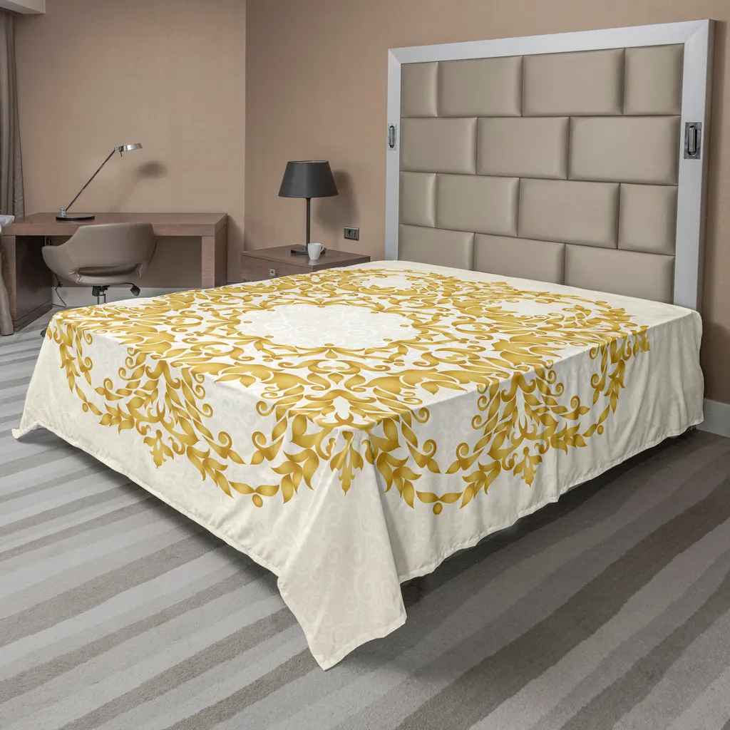 Drap plat victorien ABAKUHAUS 266x260 cm, motif baroque doré et crème