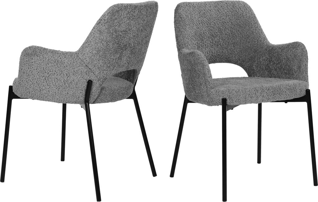 SIT Möbel Armlehnstuhl 2er-Set | mit Rücken Cut-Out | Bezug Bouclé-Stoff grau | Metallbeine schwarz | B60,5xT56xH84 cm | 04775-21 | Serie SIT&CH...