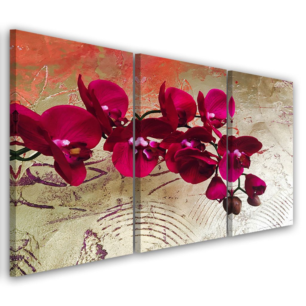 Triptychon auf leinwand rote blumen 90x60 cm Feeby rot wandbild bereit zum aufhängen