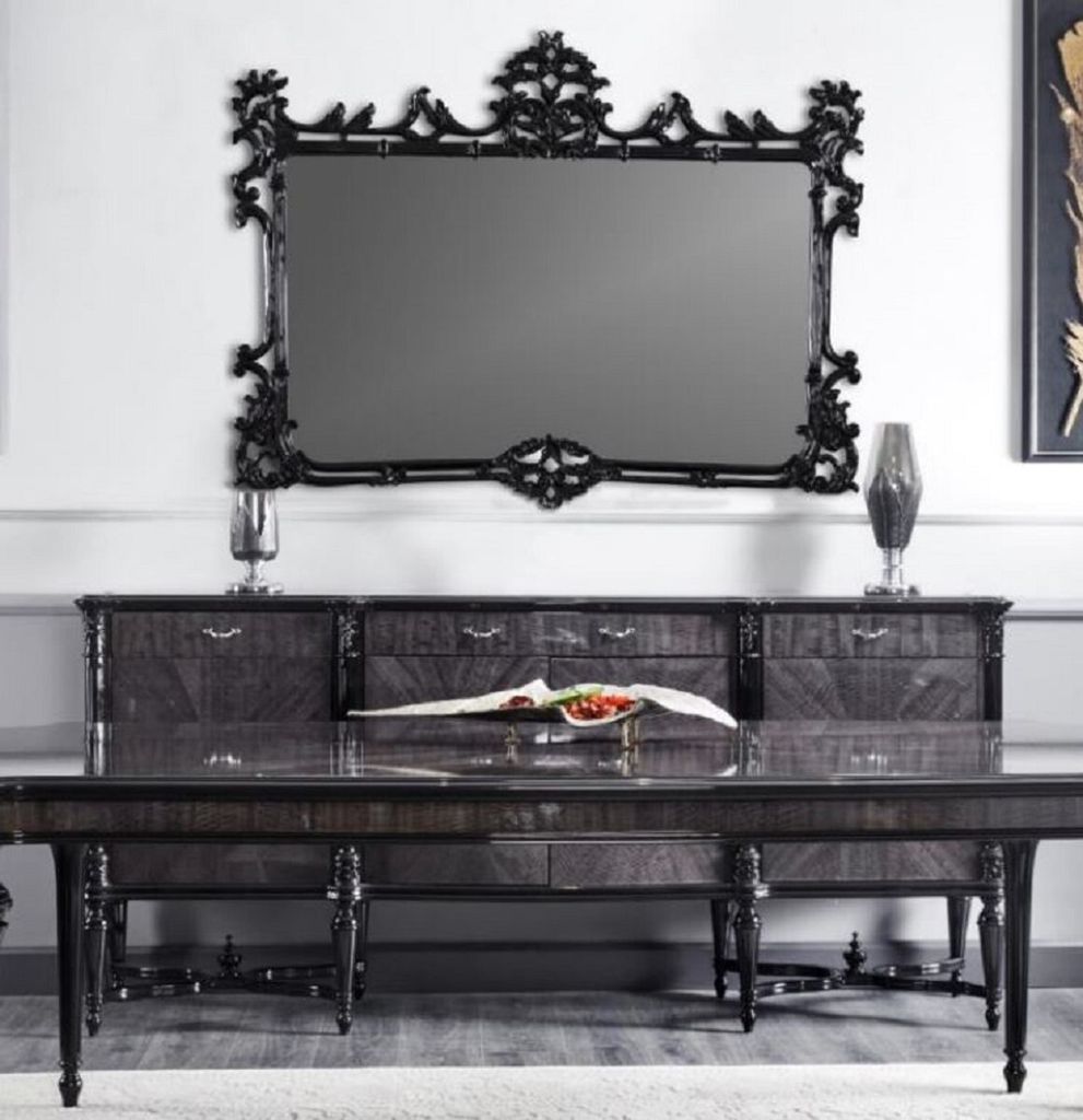 Casa Padrino Luxus Barock Sideboard mit Spiegel Grau / Schwarz - Luxus Möbel Möbel im Barockstil - Barock Möbel - Barock Einrichtung - Edel & Pr...