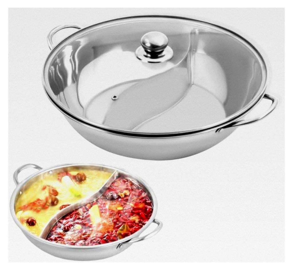 Hot Pot Herd Topf aus Edelstahl mit Deckel, Chinesischer Feuertopf, S-Type 2 Kammern für Induktionskochfeld und Gasherd