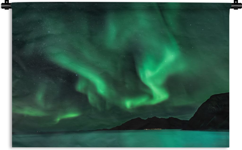 MuchoWow Wandteppich Wandbehang Nordlichter - Wasser - Norwegen 90x60 cm Tapisserie Dekoration Wandtuch - Wandskulpturen - Bildteppich