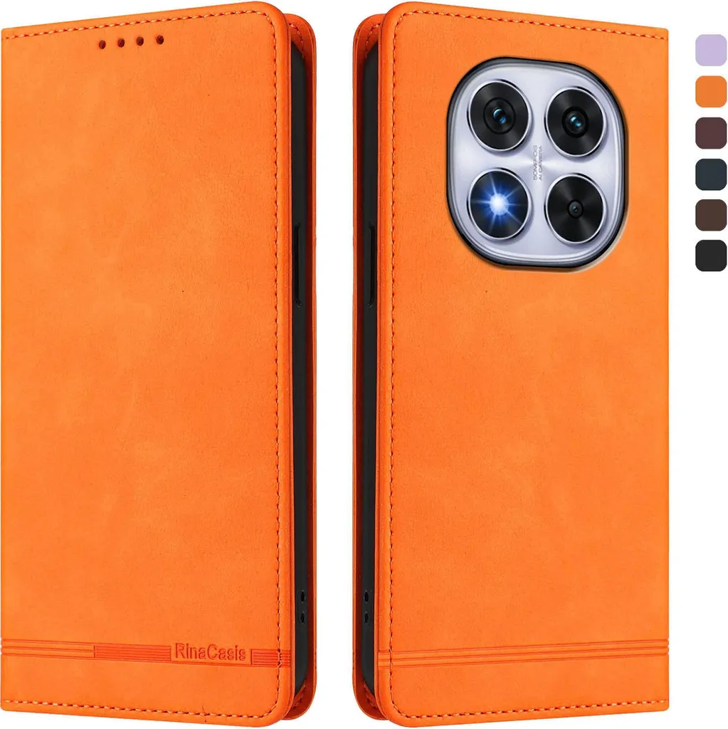 Custodia per Xiaomi Poco X7/Redmi Note 14 Pro 5G/14 Pro+ 5G, retro custodia flip in Finto cuoio con supporto e slot per schede Arancione
