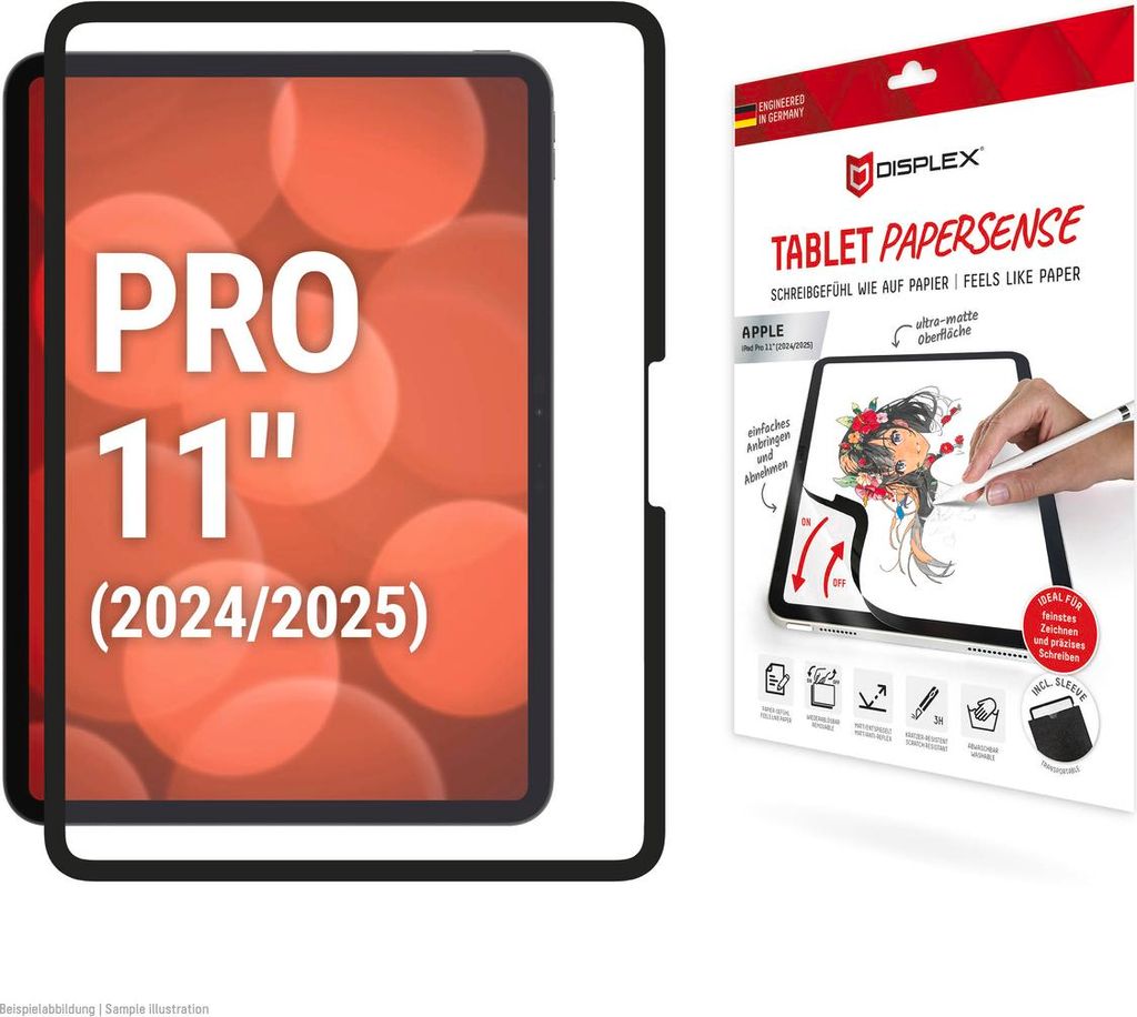 Displex TABLET PAPERSENSE für iPad Pro 11'' (2025/2024), wiederablösbare Schreibfolie und Zeichenfolie mit Paper Feeling, Papierähnliche Schutzf...