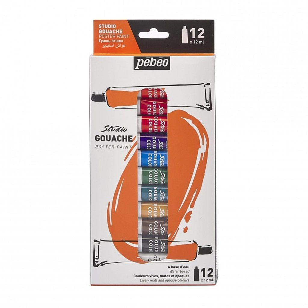 PEBEO - Studio Gouache - Hochwertiges Gouache-Farbset für professionelle Künstler und Hobbymaler - 12 Tuben à 12 ml