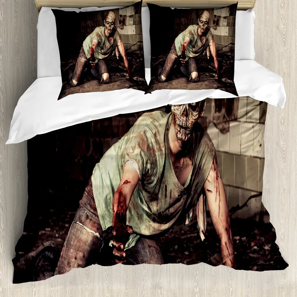 Parure de lit 2 personnes avec housse de couette Zombie 200x200 cm Gris