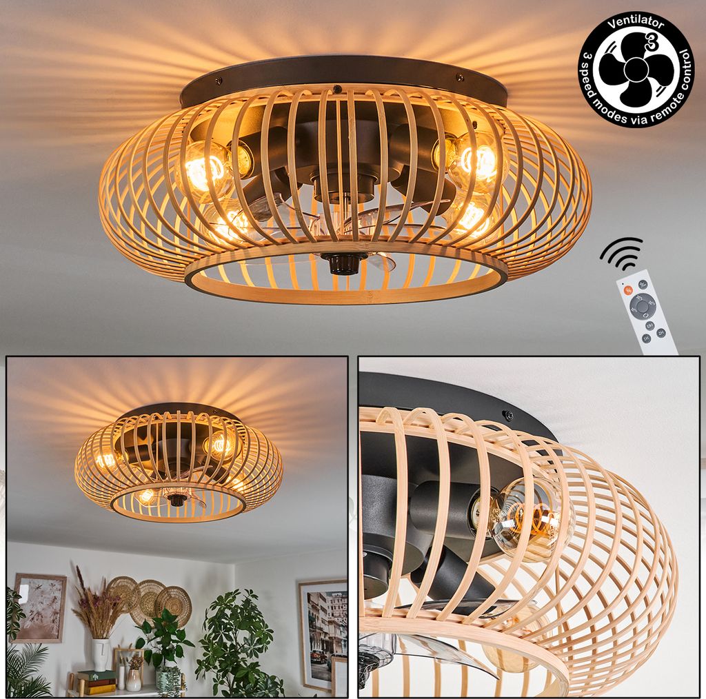 Aidone Deckenventilator mit Beleuchtung aus Metall/Bambus, Fernbedienung