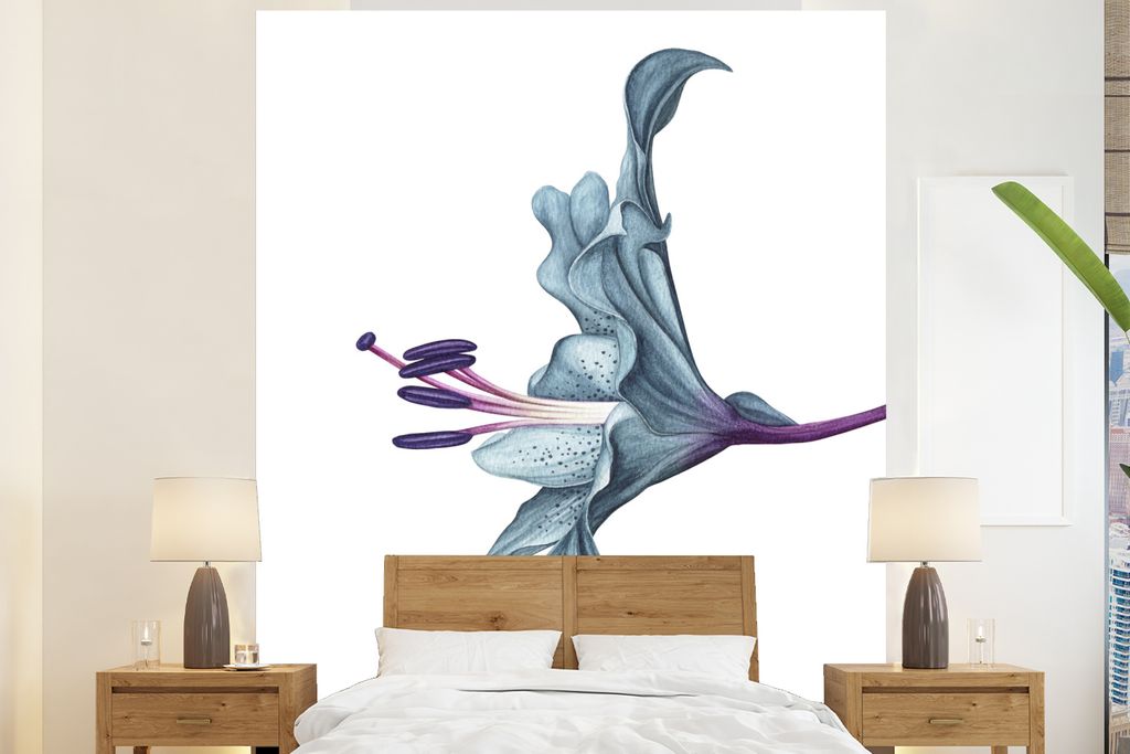 MuchoWow Fototapete für Wohnzimmer oder Schlafzimmer Wandtapete Vinyl Motivtapete Blumen - Aquarell - Lilie - 180x220 cm - Tapezierpapier
