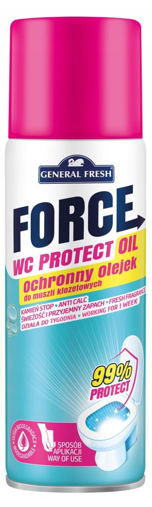 A product shot of a toilet bowl cleaner spray can.
