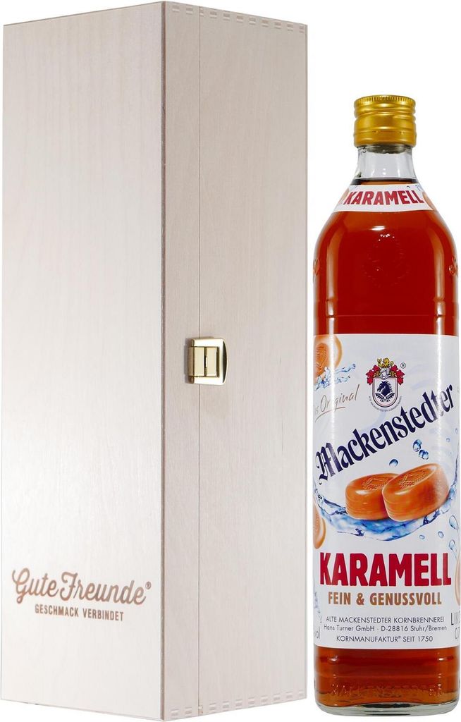 Mackenstedter Karamell Likör mit Geschenk-Holzkiste