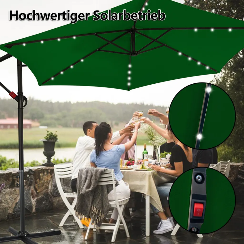 Offerta Ombrellone Fiqops Verde LED 350cm: Alluminio e Manovella - 4