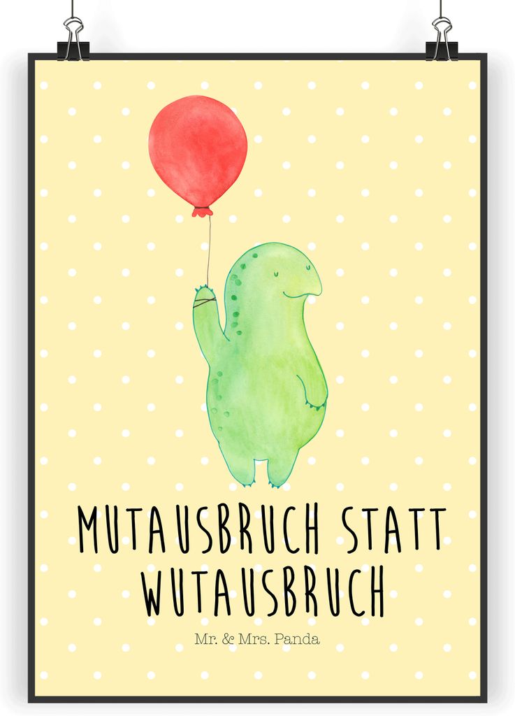 Mr. & Mrs. Panda Bild Schildkröte Luftballon DIN A3 - Gelb Pastell - Geschenk, wanddeko, drucke, Wanddekoration, Motivationsspruch, Motivation, wa...