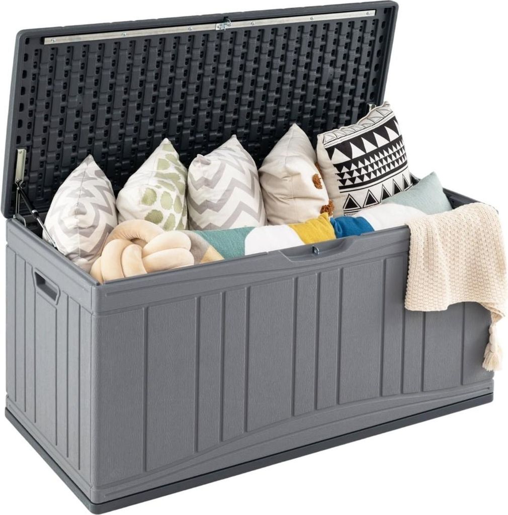 300-Liter-Gartenbox, HDPE, abschließbarer Deckel, Grau