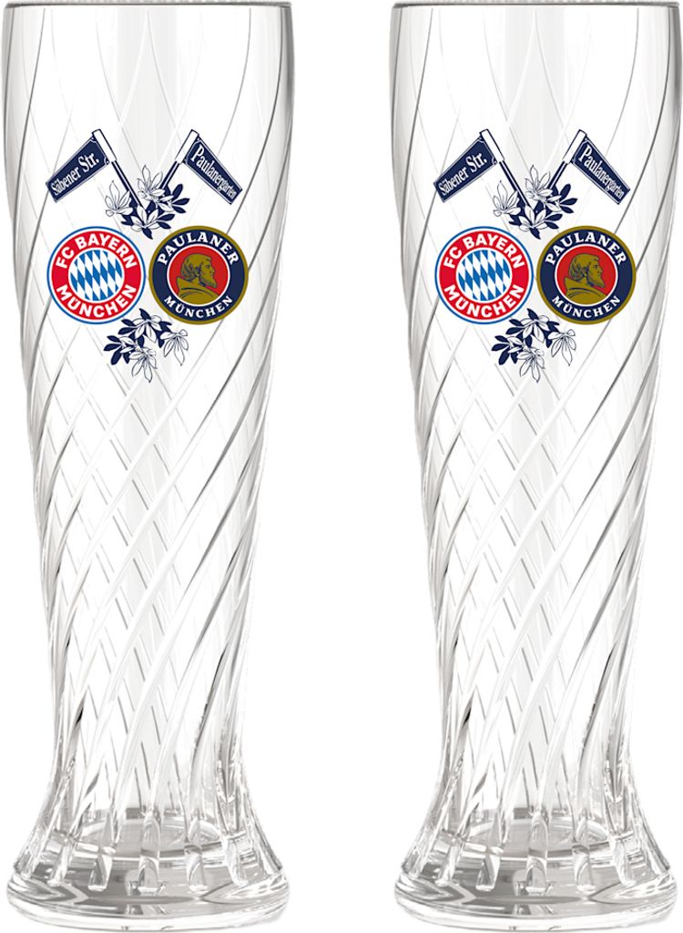 FC Bayern München Weißbierglas 2er-Set Paulaner 0,5 l aus transparentem Glas