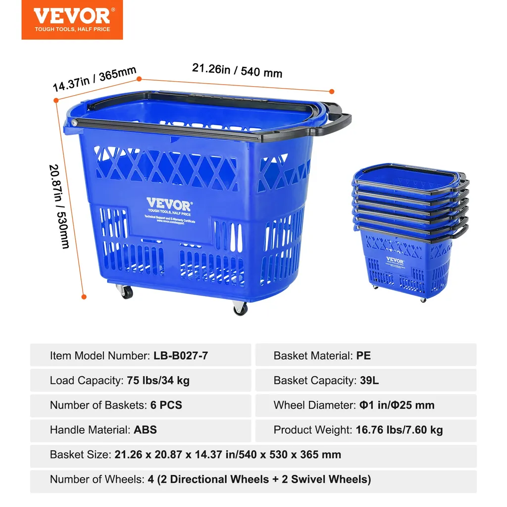 Panier à roulettes bleu 39L charge 75 lbs - Chariot de course robuste - 2