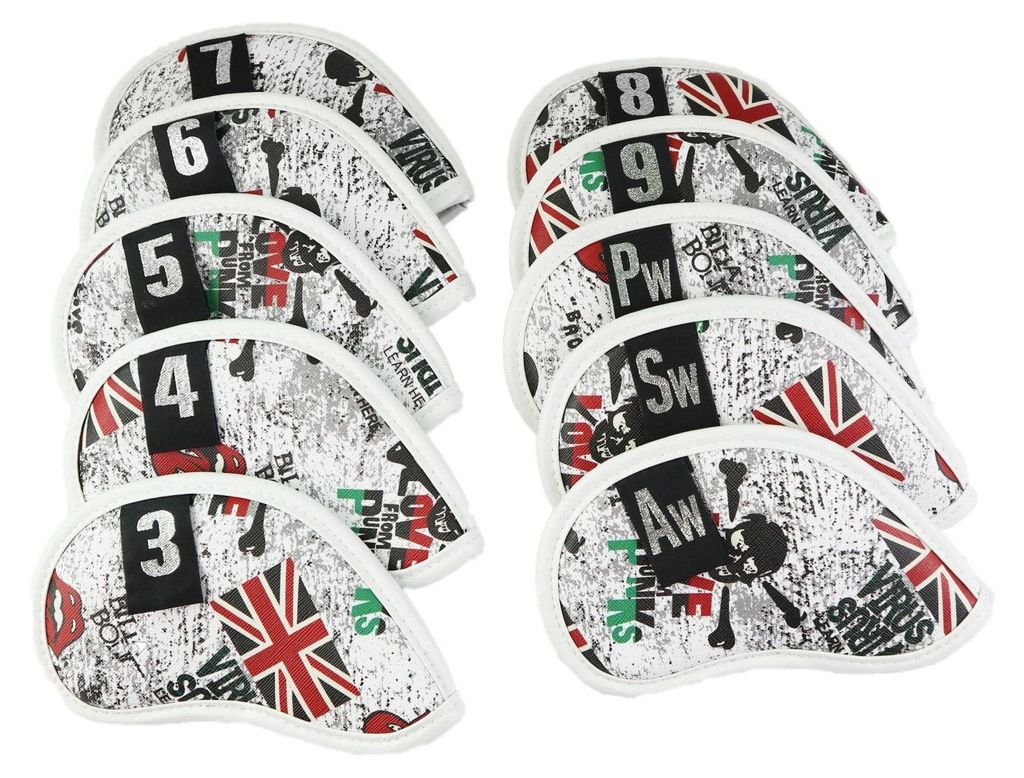 Golf Club Iron Head Covers 10-teiliges Set UK Flag Skull Headcover Protector