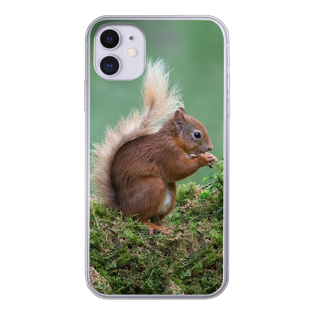 MuchoWow Handyhülle Schutzhülle Hülle für iPhone 11 Eichhörnchen - Wald - Moos Silikon Softcase Handy Hülle - Handytasche