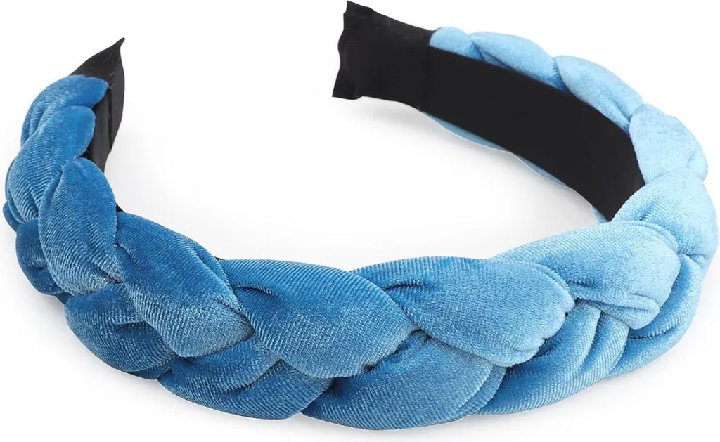 Bandeau tressé en velours bleu extensible - Accessoire cheveux doux