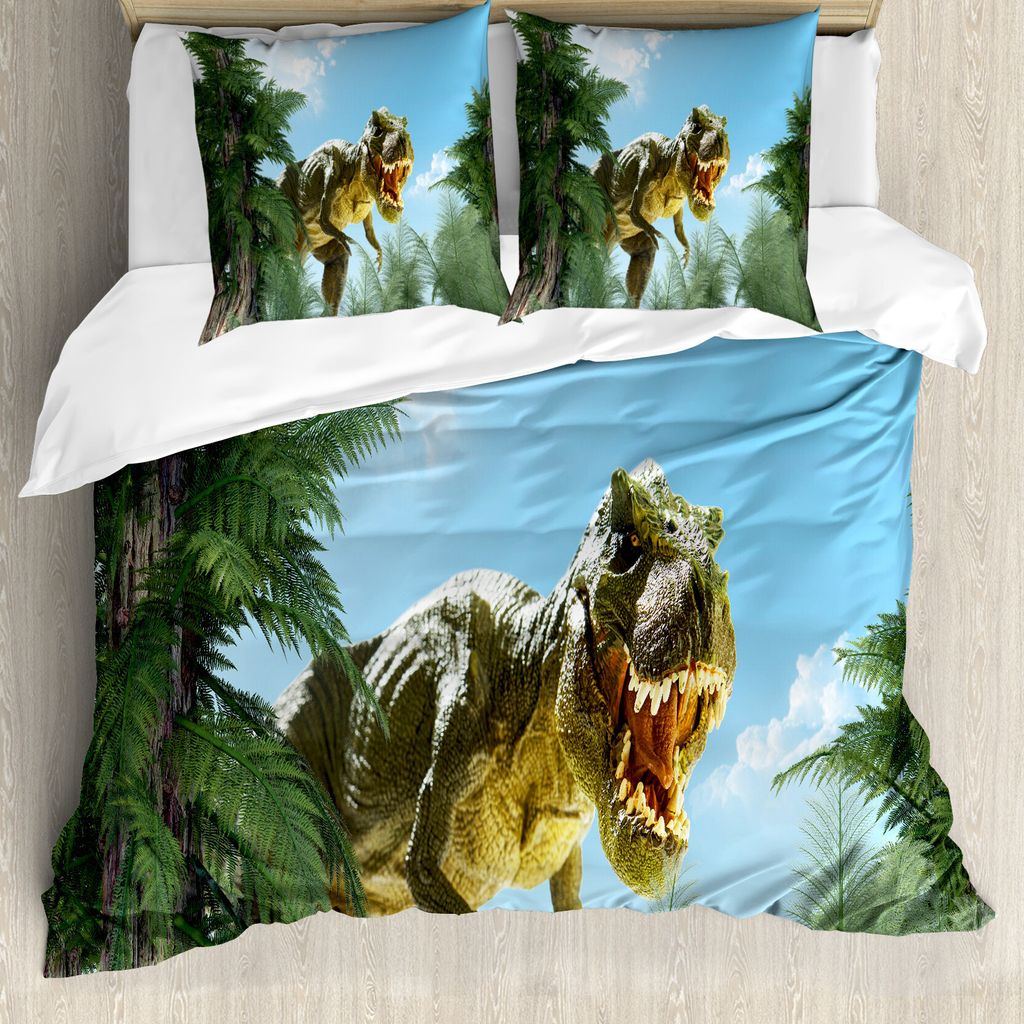 ABAKUHAUS Fantasie Bettbezug, Jurassic Monster Fossil, Milbensicher Allergiker geeignet mit Kissenbezügen, 155 cm x 220 cm - 80 x 80 cm, Sky Blue ...