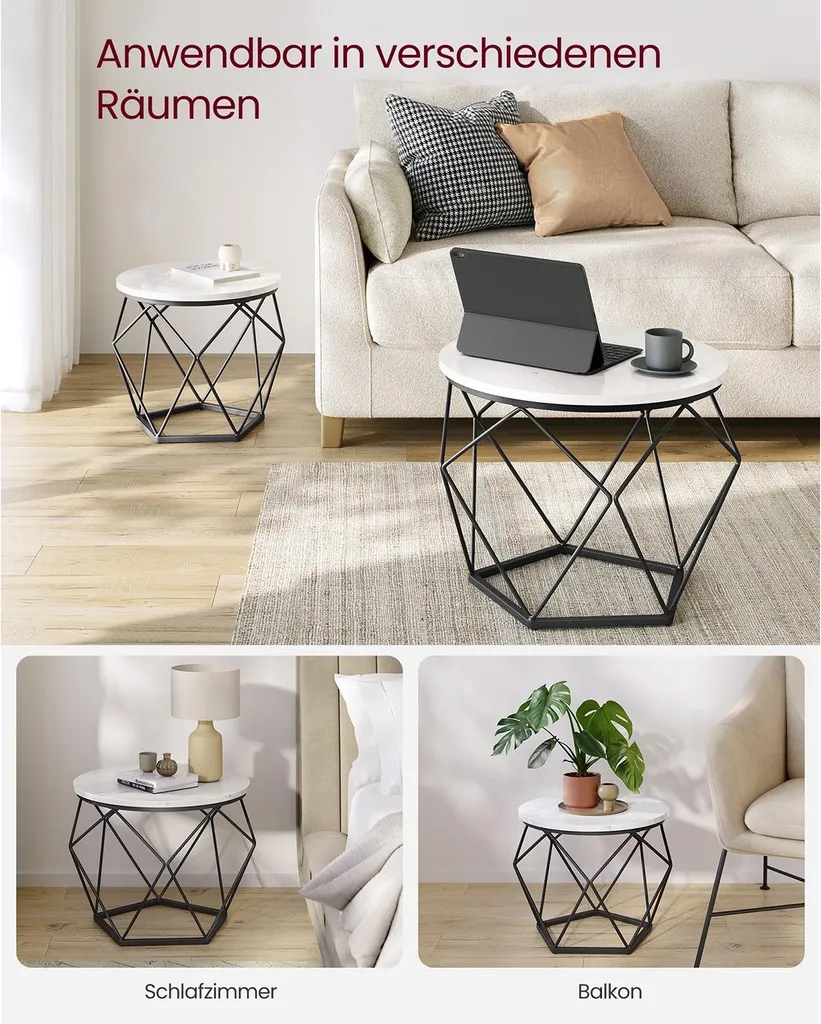 Ensemble de tables basses blanc et noir - Lot de 2 tables de salon rondes