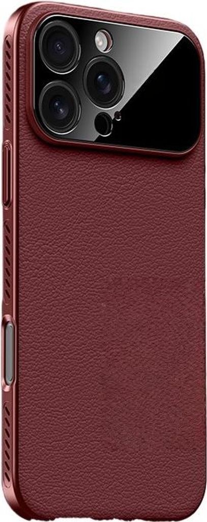 Hülle für iPhone 16Pro, Schutzhülle mit Lederstruktur für iPhone, PC+Leder, stoßfest, Wärmeableitung, anti Fingerabdruck, Rot