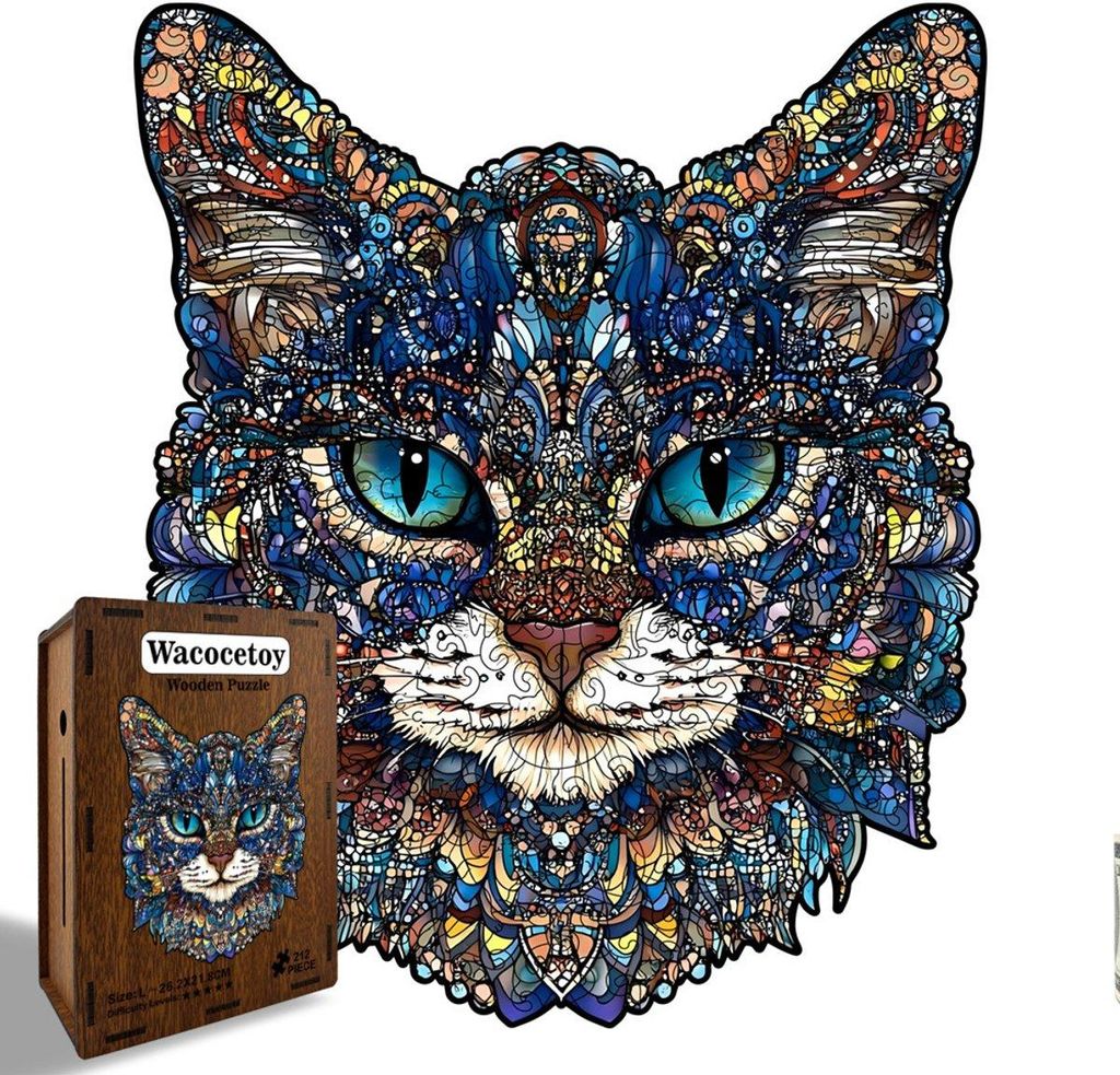 Holzpuzzle Blauäugige Katze 212 Teile – Tierpuzzle aus Holz für Erwachsene