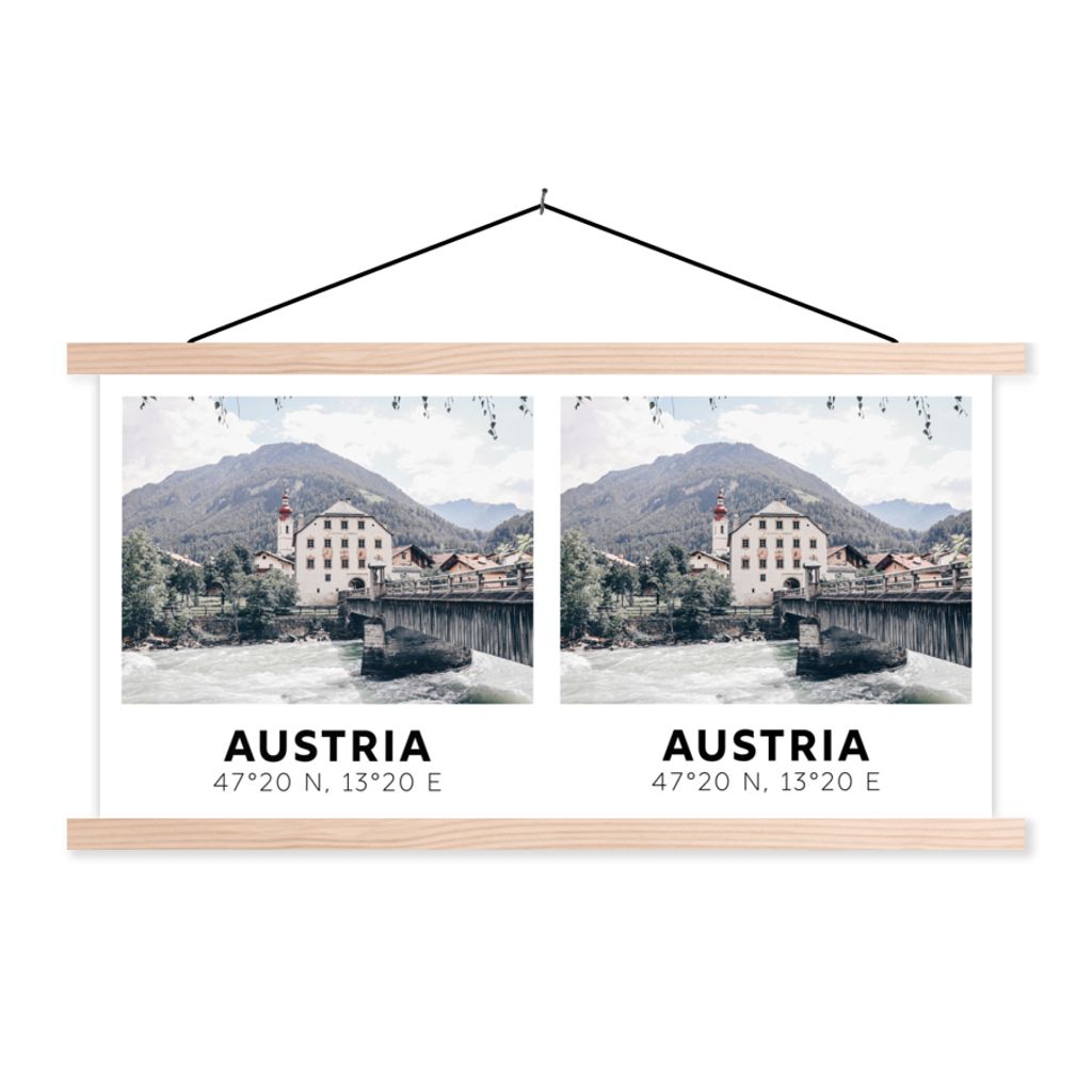 MuchoWow Textilposter Österreich - Herberge - Berge - Alpen 150x75 cm mit holzfarbenen Rahmen - Plakate