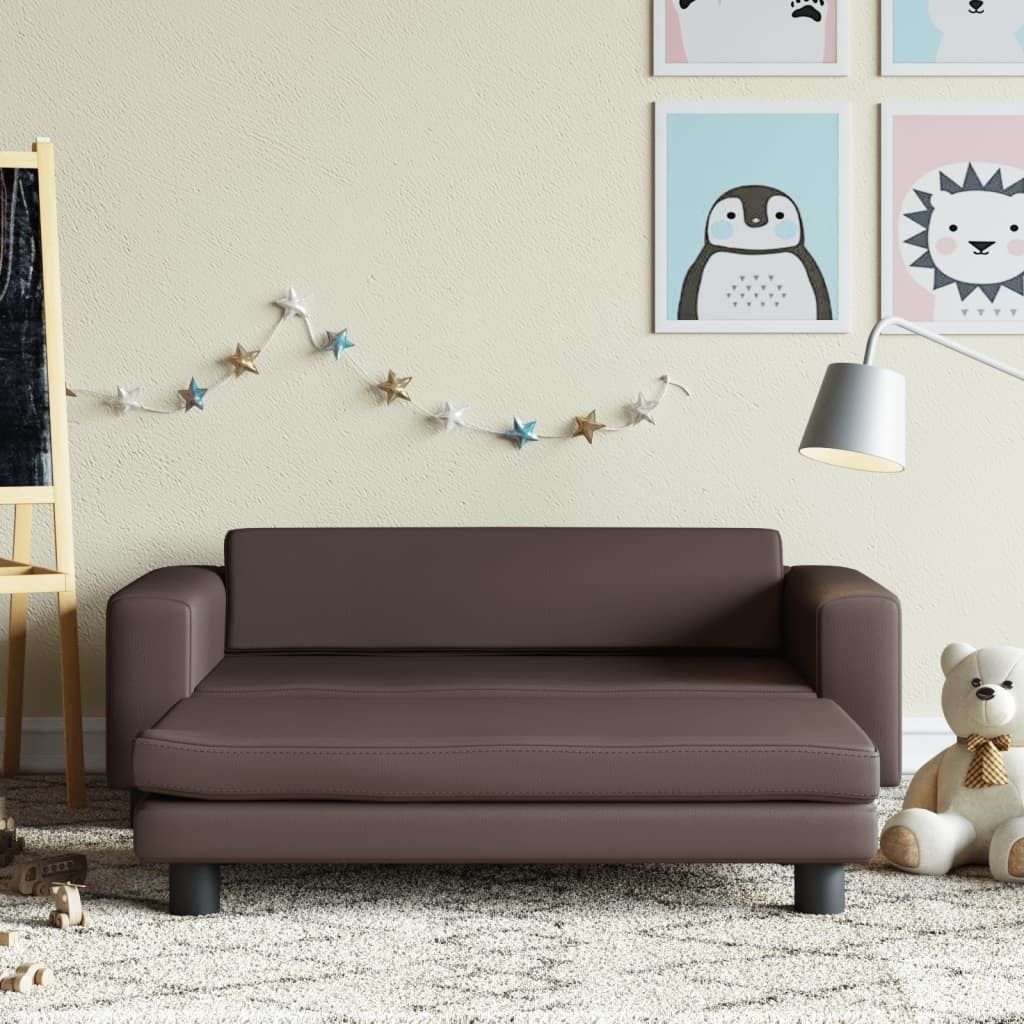 Design Kindersofa mit Hocker Braun 100x50x30 cm Kunstleder, Kinderschränke 2024 Neu