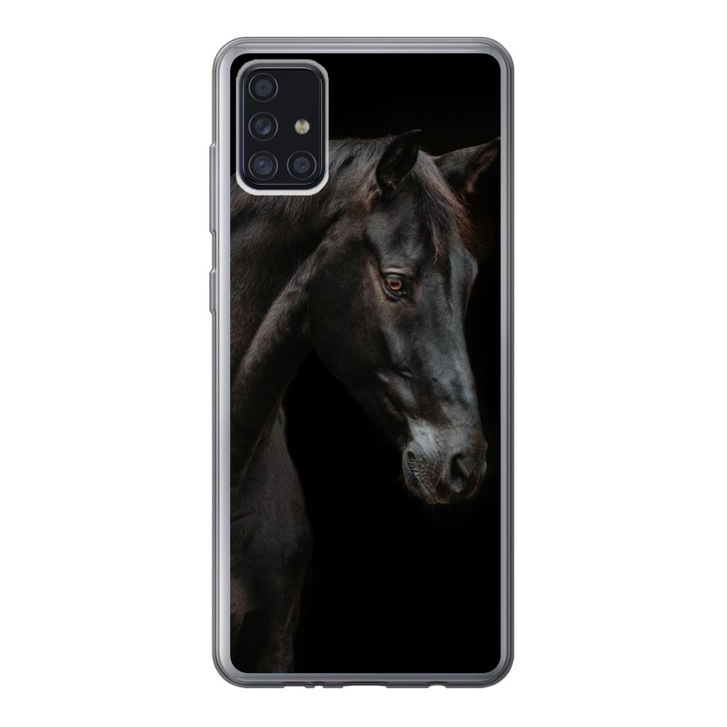 MuchoWow Handyhülle Schutzhülle Hülle für Samsung Galaxy A52 5G Pferd - Tiere - Schwarz - Porträt Silikon Softcase Handy Hülle - Umschlag