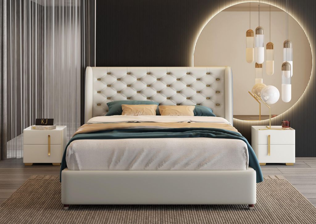 Bett Polster Design Luxus Doppel Hotel Betten Schlaf Zimmer Leder Modern Stoff