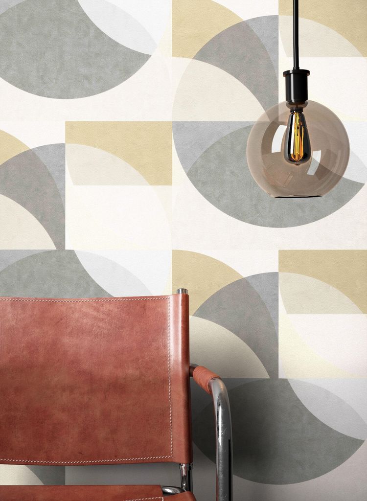 NEWROOM Tapete Creme Vliestapete Kreise - Retrotapete Grafisch Grau Beige Muster Grafik Mustertapete Retro Grafiktapete